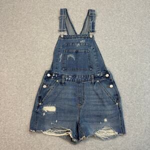 Wild Fable Short Overalls WMNS XS Medium Wash Distressed Denim Jean Bibs Shorts